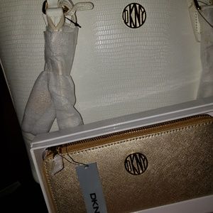 Dkny Lizard Leather Tote & Wallet